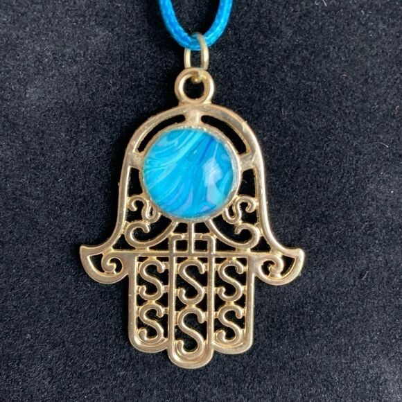 One-of-a-kind HAMSA MEDALLION CORDED NECKLACE - Picture 1 of 4